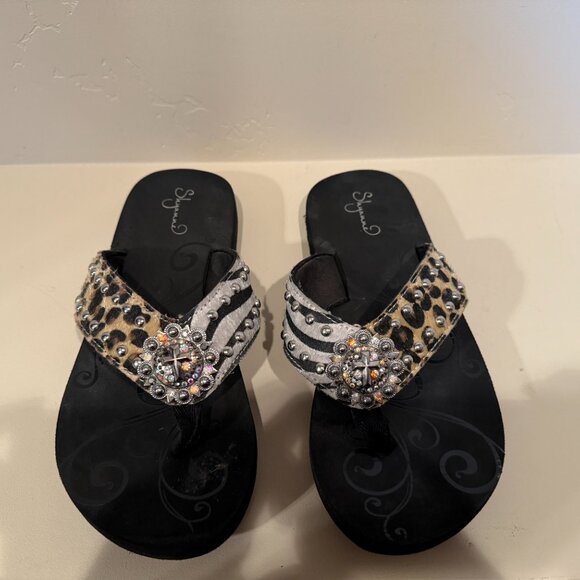 Shyanne Leopard Zebra Print Sandals Size 8 - Picture 2 of 14
